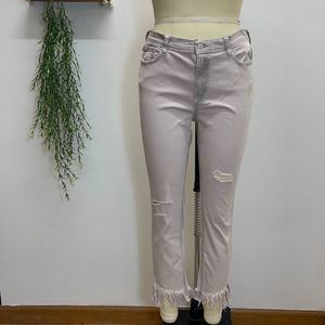 Free People Silver Straight Leg Jeans with Distressed Details